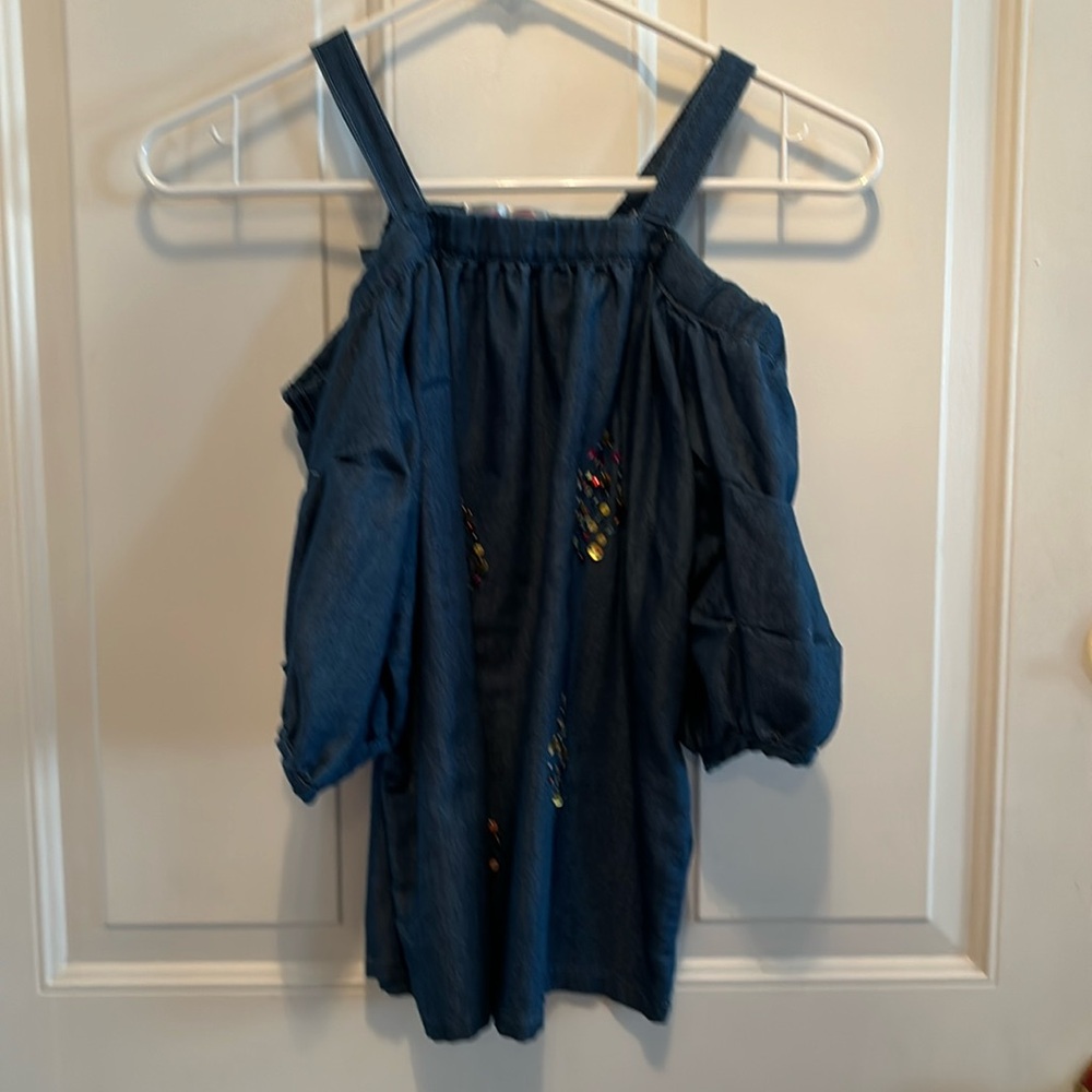 blue shoulder cutout top - girls 14-16